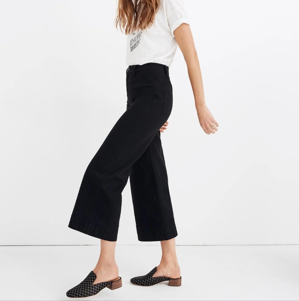MADEWELL Wide Leg Highwaist Crop Jeans Culotte Palazzo Stretch Black 26 Petite
